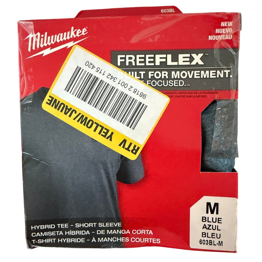 Milwaukee FreeFlex Hybrid Short Sleeve Tee Blue Men Medium 603BL-M UPF 50